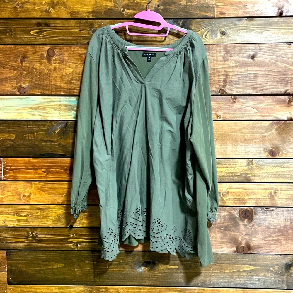 Green Scallop Lace Peasant Blouse